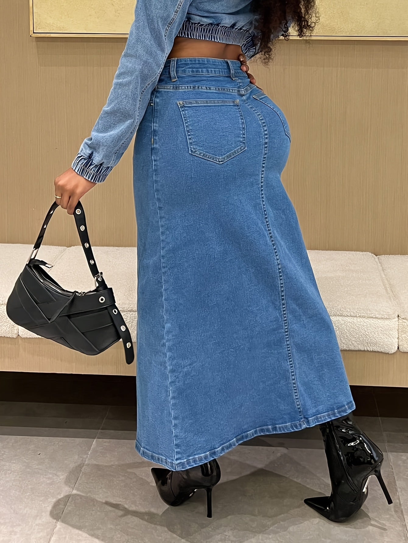 European And American Street Bag Hip Slit Sexy Denim Skirt For Women